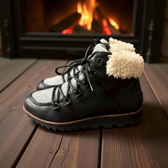 Sorel Women’s Back Leather Lace Up Boot Shearling Trim - Picture 3 of 7